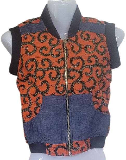 Bomber Sans Manches Enfant 7 ans - Orange et Wax Africain