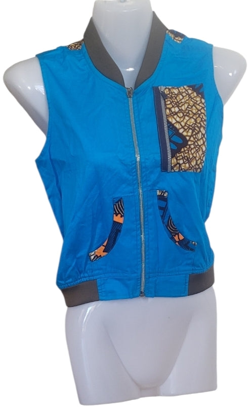 Bomber Sans Manches Enfant 5 ans - Bleu et Wax Africain